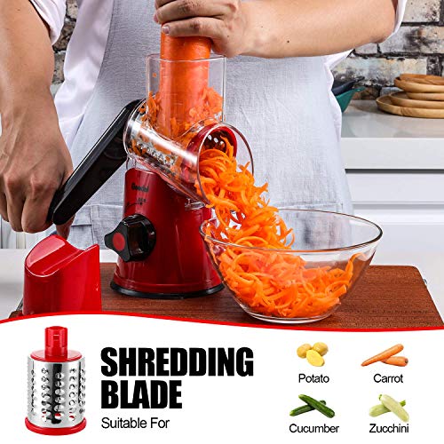 Geedel Rotary Cheese Grater, Kitchen Mandoline Vegetable Slicer with 2 Interchangeable Blades, Easy to Clean Rotary Grater Slicer for Fruit, Vegetables, Nuts