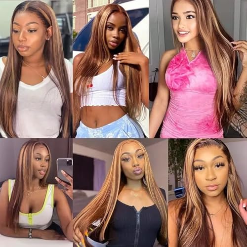AuokMar 330g Highlight Brown Hair Bundles 14-18 Inch 2 Tone Blonde & Reddish Brown
