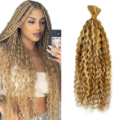 DiexrLamx Blonde Boho Human Hair Braiding Extensions P27/613 Deep Wave 28 Inch - Variation B-Blonde-27613