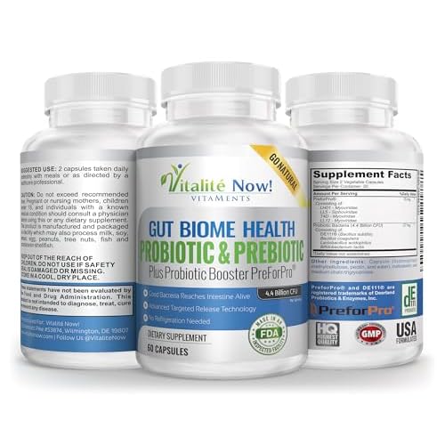 Premium Probiotic plus Ultimate Prebiotic - Gut Biome Builder & Restoration - 4.4 Bn CFU - Best for Women & Men - Bacteria Reaches Intestine within Hours - No Refrigeration - Bacillus Subtilis