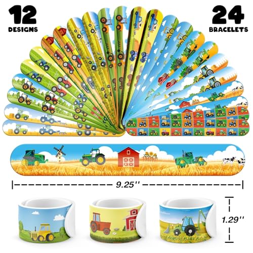 60-Piece Tractor Party Favors Set: 36 Tattoos & 24 Slap Bracelets