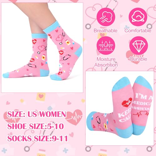 Mimorou 6 Pcs Medical Assistant Gift Set for Women Canvas Tote Bag Cosmetic Bag 16oz Glass Cup Pink Glitter Badge Reel Novelty Socks Unique Appreciation Gifts for Medical Assistants Nurse Week