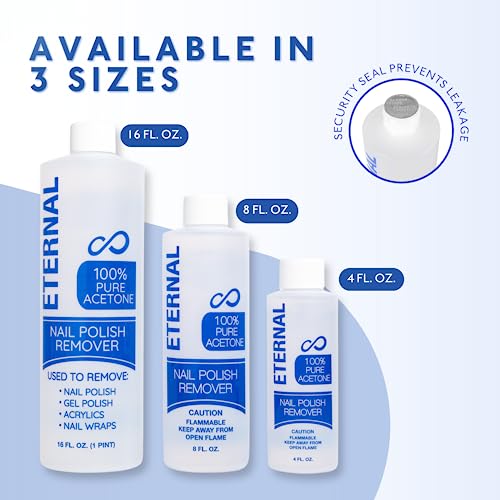 Eternal 100% Pure Acetone Nail Polish Remover for Gel & Acrylics - 8 fl oz