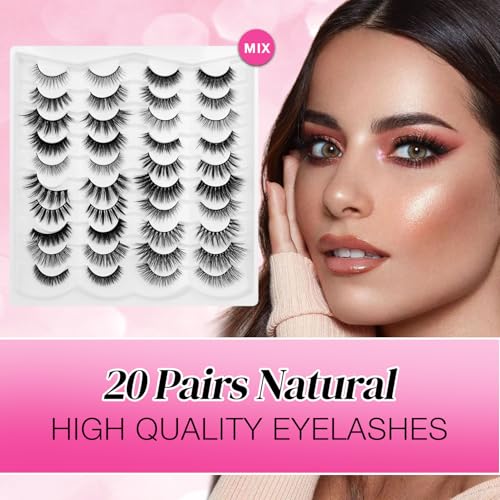 20 Pairs False Eyelashes Mixed Styles Wispy Fluffy Lashes