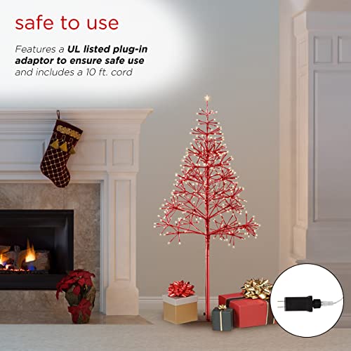 Alpine Corporation 53" H Indoor/Outdoor Artificial Christmas Tree with LED Lights, Red