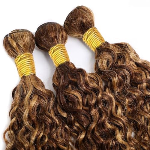 Highlight Blonde #4/27WT Water Wave Human Hair Bundles 24-28 Inch Wavy Extensions