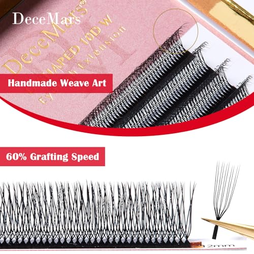 DeceMars 10D U-Shaped Eyelash Extensions - Easy Fans, Soft Matte Black