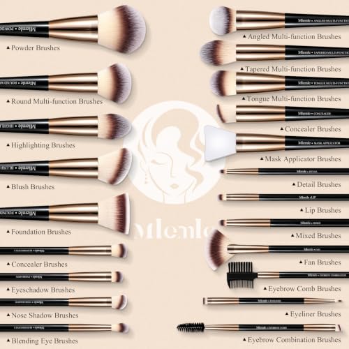 Mlemle Professional 25 Pc Makeup Brush Set with Sponges