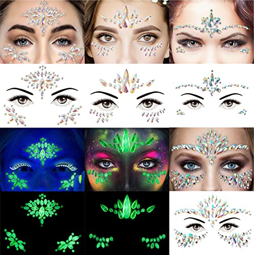 Glow in Dark Face Gems & Glitter Set - Festival Body Jewels