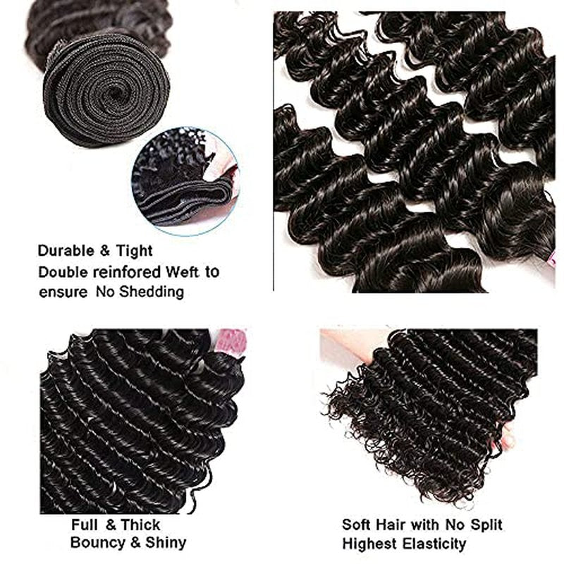 Brazilian Virgin Hair Deep Wave Bundles - 3 Pack, 12-16 Inch