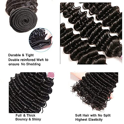 Deep Wave Human Hair Bundles - 12, 14, 16 Inch Brazilian Virgin Hair
