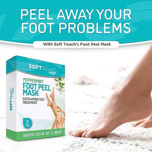 Dermora Soft Touch Exfoliating Foot Peel Mask ? Pack of 2 - For Dry, Cracked Heels, Calluses & Baby Soft Skin - Peppermint - Exfoliating Foot Peeling Mask