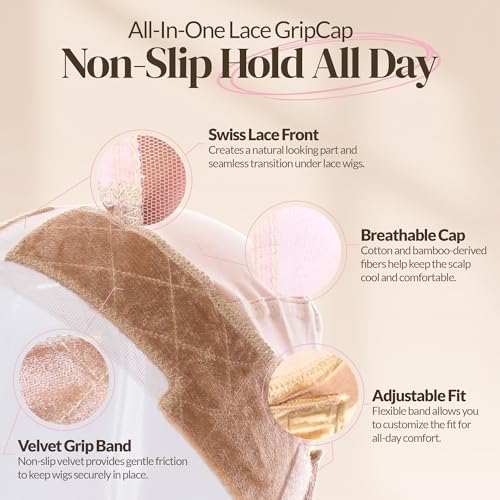 Milano Collection Adjustable Non-Slip Velvet Lace Wig Grip Cap - Nude