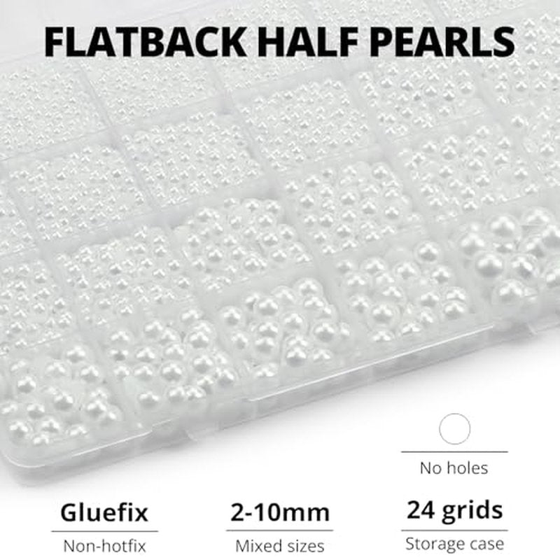 16500 Pcs Flat Back White Pearls Beads for Crafting - Mixed Sizes