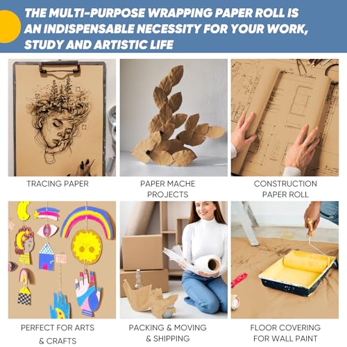 Brown Wrapping Paper, Kraft Paper, Craft Paper Roll 15" x 450", Packing Paper for Moving Supplies, Chart Poster Bulletin Board Paper Roll, Father Day Gift Wrap Arts Crafts, Bouquet Flower Table Runner