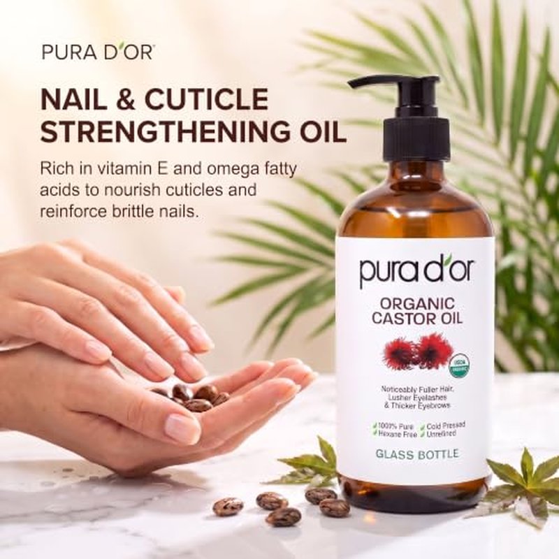 PURA D'OR Organic Castor Oil 16.9 oz | Cold-Pressed Hair Skin Lash