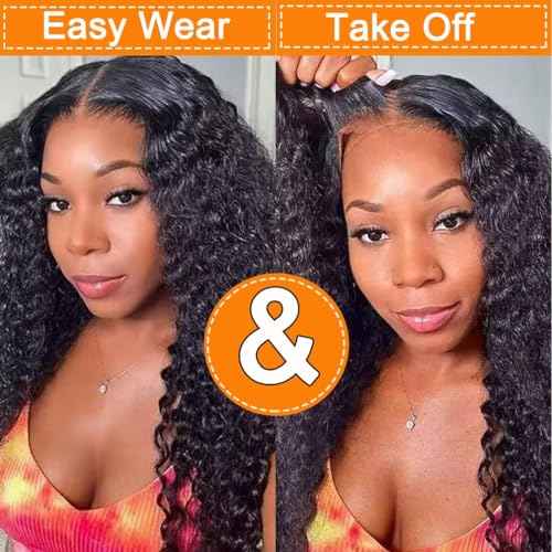 Wear and Go Glueless Wigs Human Hair Pre Plucked Pre Cut Deep Wave Lace Front Wigs Human Hair 4x4 Lace Closure Wig for Black Women Glueless (20 Inch)