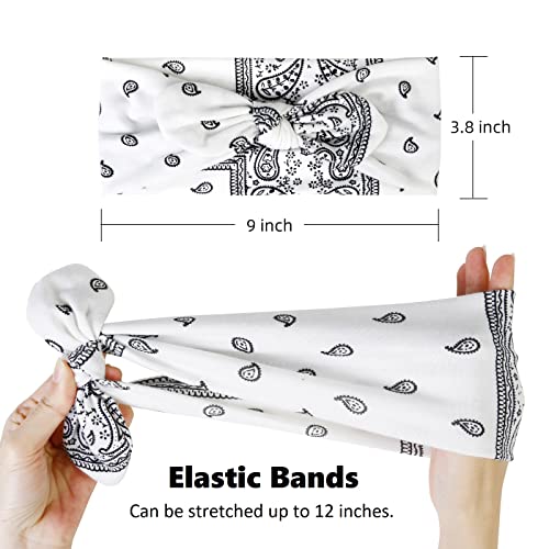 Boho Paisley Bandana Headbands for Women with Bow - 6 Pack