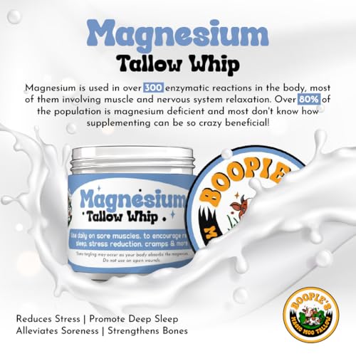 Magic Moo Magnesium Whipped Tallow Skincare for sore muscles, sleep, muscle and period cramps, stress, relaxation & more. Topical magnesium that works.