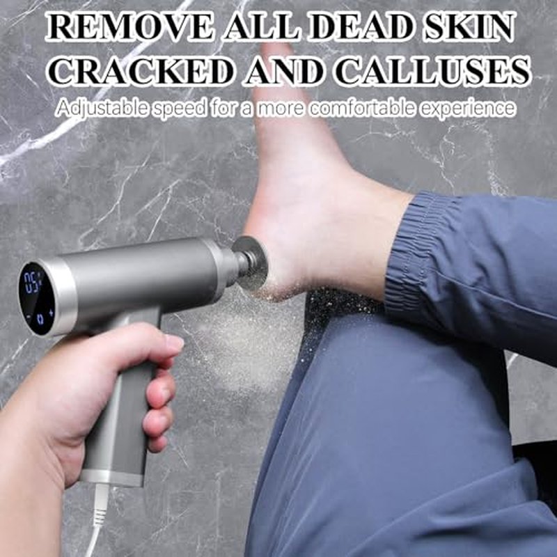 Electric Callus Remover for Feet - 10 Speed, 4500RPM, Gray