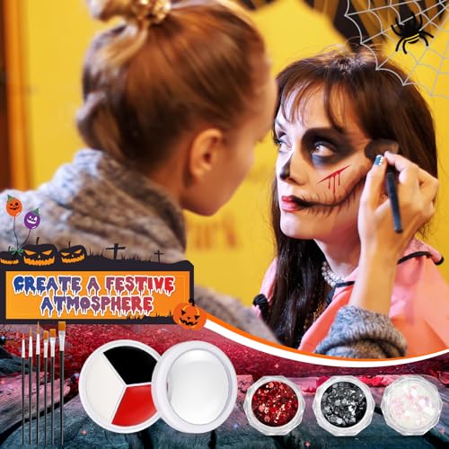 Halloween Makeup Kit 16pc with Face Paint, Glitter & Brushes