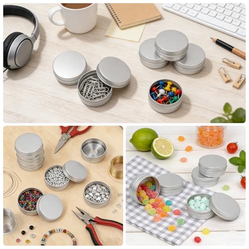 Silver 2 oz Aluminum Salve Tin with Lid - Pack of 100, Screw Top Container