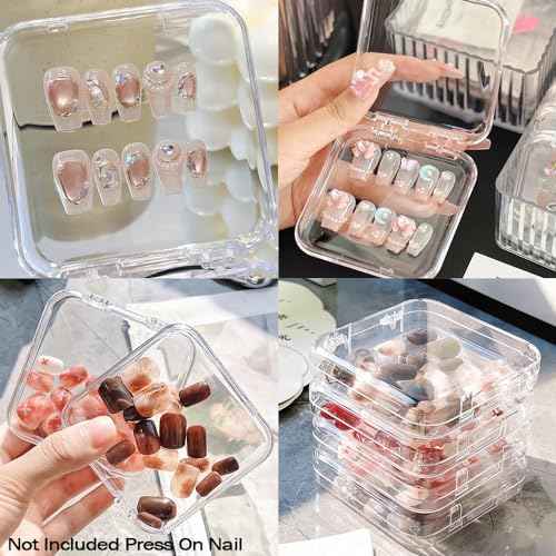 12 Pcs 2.75" Press On Nail Storage Box Container False Nail Organizer Acrylic Display Case Packaging Box with Adhesive Double Sided Tape for Nail Art (Not Included Press On Nail)