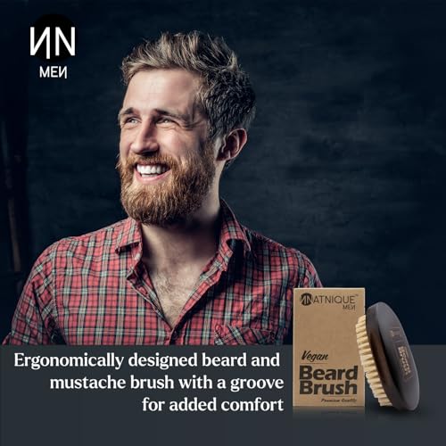 Natnique Vegan Beard Brush for Men, 100% Sisal Plant Bristles, Ergonomic Design with Natural Beachwood Handle - Men's Beard & Mustache Brush ? 100% Natural, Non-Synthetic, Cruelty Free