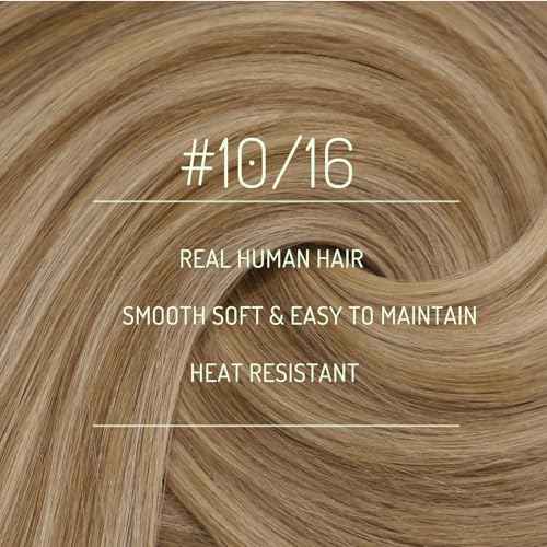 RUNATURE Clip in Hair Extensions Real Human Hair Clip in Extensions 18 Inch 120g 7pcs Real Hair Extensions Clips Ins for Women Double Weft Easy to Apply #10P16 Dark Blonde Highlight Caramel Blonde