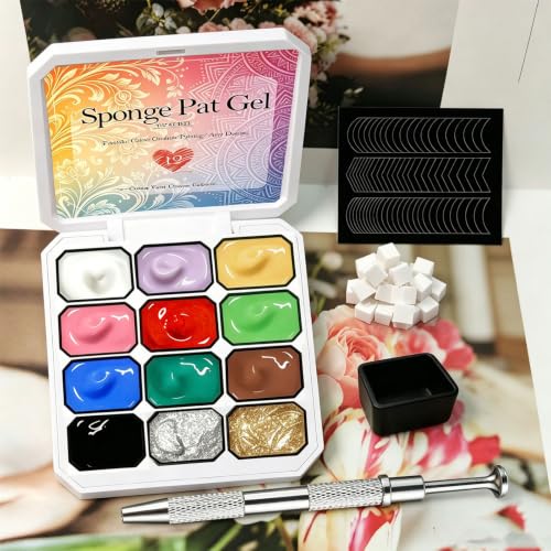 YEPYEPGO 12-Color Nail Gel Palette for Nail Art & Manicures, Sponge Stamping Kit