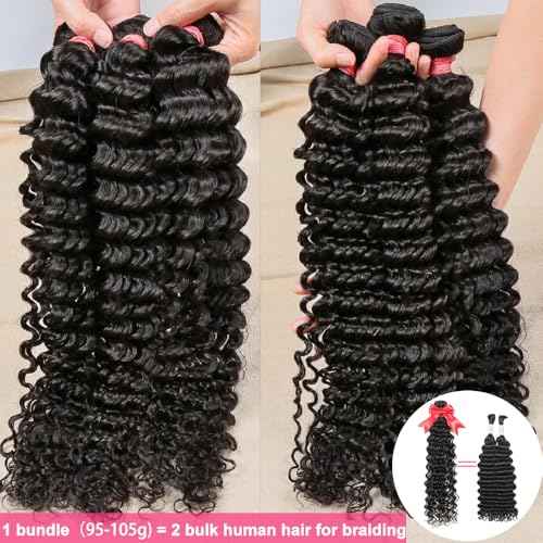 12A Deep Wave Human Hair Bundles 24 26 28 Inch Brazilian Curly 3 Bundles Human Hair 100% Unprocessed Virgin Wet and Wavy Hair Weave 1B Black