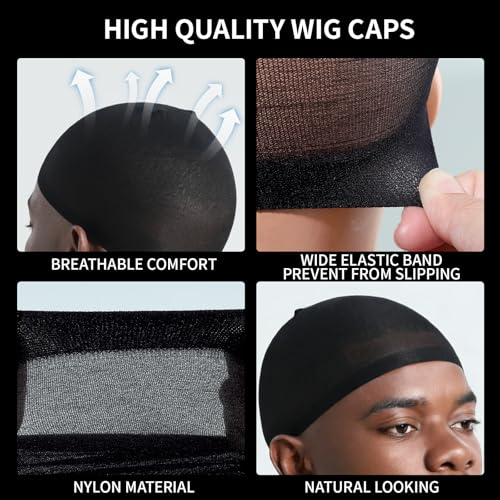 Men's Black Nylon Wig Cap - 4 Pack Lightweight & Breathable Hair Net