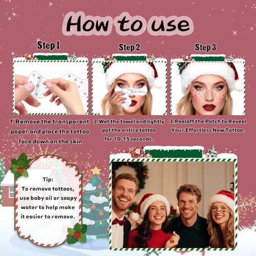 Christmas Face Temporary Tattoos with Gems & Glitter Set