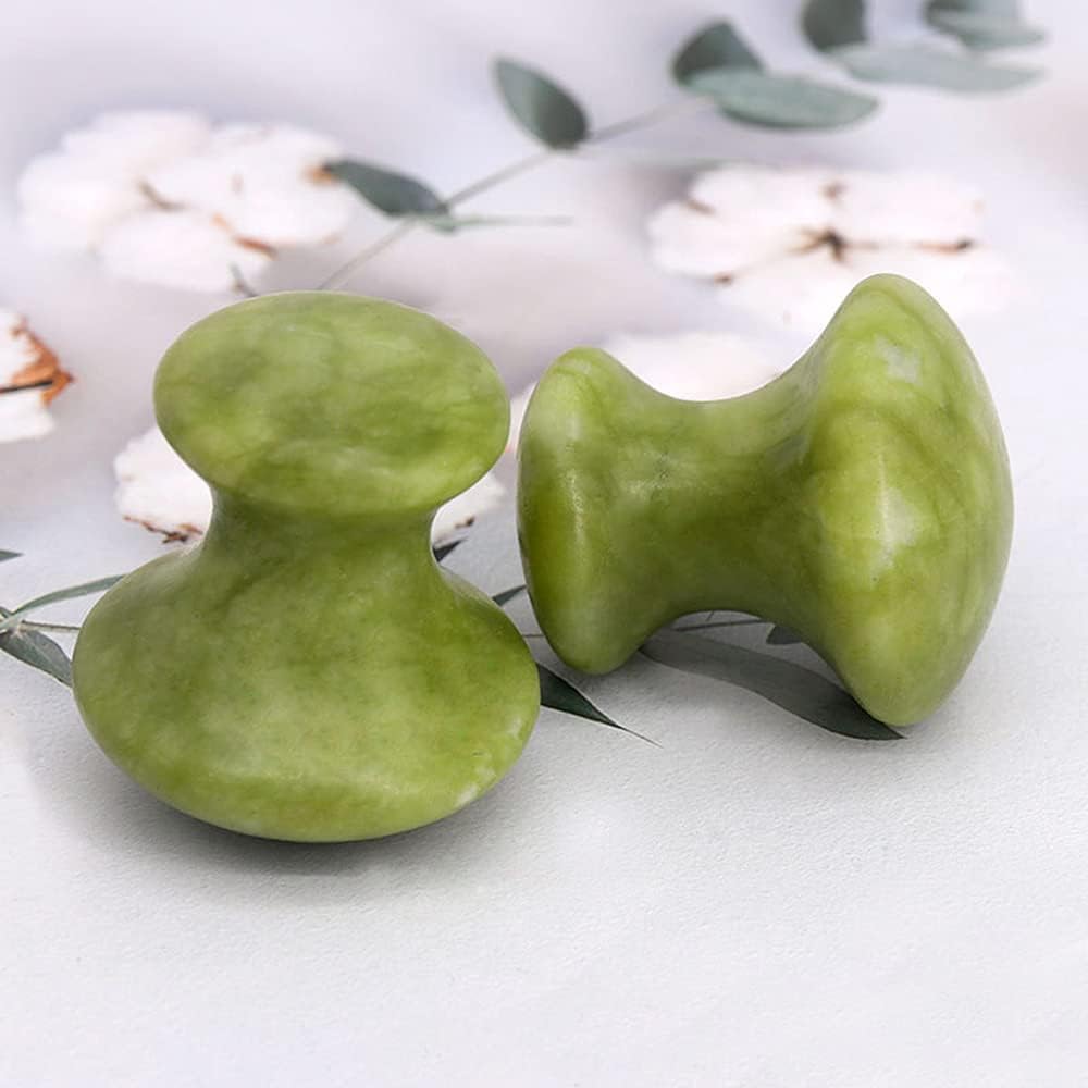 LEOSENSE Mushroom Jade Gua Sha Facial Tools, Jade Roller Guasha Massage White Crystal Jade Stone Mushroom Shaped Face Lift Remove Wrinkles Massager for Women Spa, Body Relaxing (Green Jade)