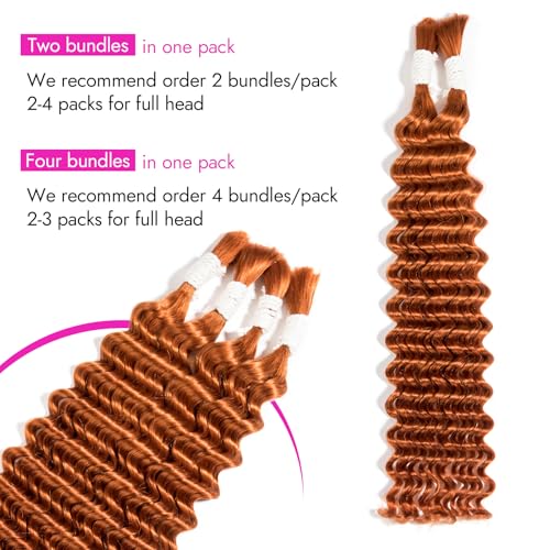 Gopukso 16 Inch Ginger Human Braiding Hair - 4 Bundles Deep Wave