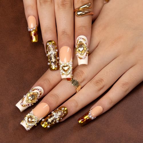 LOVFUL Press on Nails Regal Romance | Handmade with Full Covered Crystals | Reusable Full Cover Nails | Square Classic Regular 1.3 in | H366-M