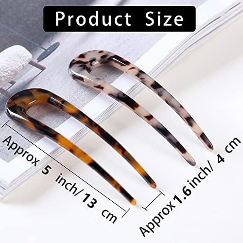 French Hair Pins U-Shaped Tortoise Shell Chignon Pin 2 Pack