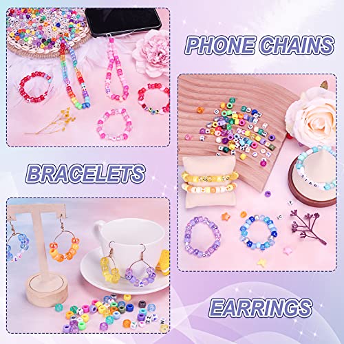 QUEFE 3250pcs Pony Beads Set, Friendship Bracelet Kit Kandi Beads 2400pcs Rainbow Beads in 96 Colors, 800pcs Letter and Heart Beads with 20 Meter Elastic Threads for Jewelry Necklace Making