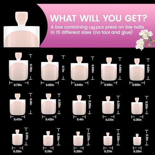 SITELENABY 150pcs Square Toe Nail Tips - French Gel Press On Nails, Full Cover, 15 Sizes, Durable & Easy to Apply