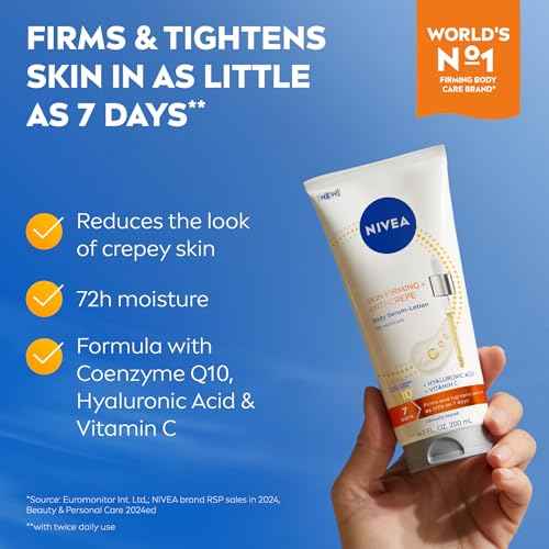NIVEA Skin Firming & Anti Crepe Body Serum-Lotion with Q10, Hyaluronic Acid and Vitamin C, 72-Hour Moisture, 6.7 Fl Oz Tube