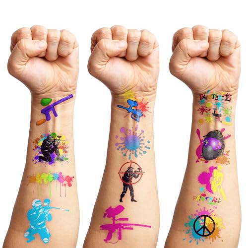 Paintball Temporary Tattoos for Kids - 100 PCS (10 Sheets)