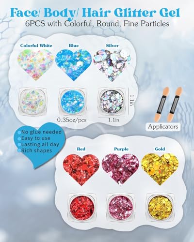 Face Glitter Gems Kit: 6 Glitter Gels & 4 Gem Sheets with Tools