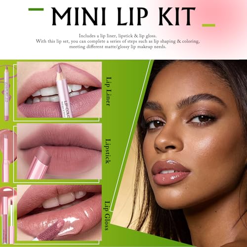 Nude Pink Lip Kit - Matte Lipstick, Lip Liner & Gloss Set