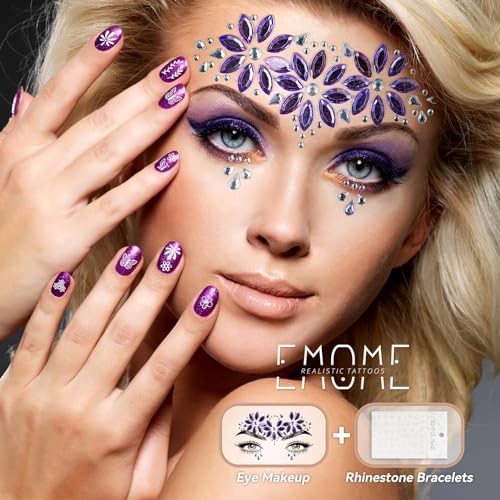 Face Gems Stickers 12 Sets - Body Glitter Rhinestones for Makeup