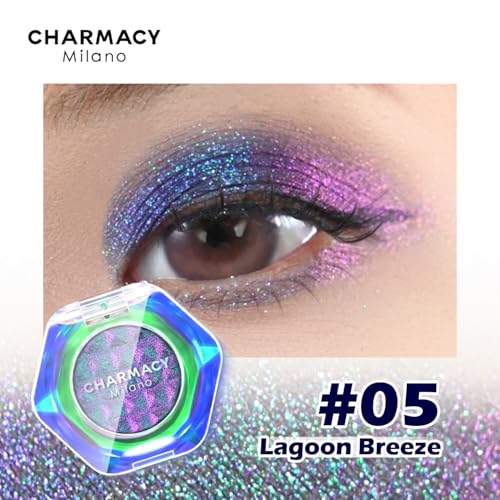 CHARMACY Multichrome Glitter Eyeshadow, Intense Pigmentation Chameleon Sparkling Eyeshadow, Bright Highlighter Duochrome Eye Make Up, Multi-Reflective Finishes Glitter Metallic Eye Makeup #05
