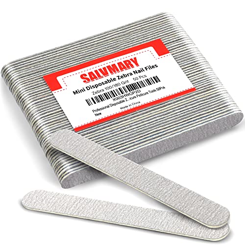5-Inch Double-Sided Zebra Nail Files, 100/180 Grit, 50-Pack