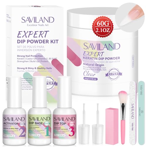 SAVILAND Clear Dip Powder Nail Starter Kit with Liquid Set (60g / 2.1oz)