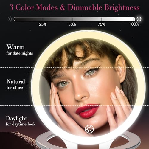 FASCINATE Travel 30X/1X Double-Sided Lighted Makeup Mirror - White 5.2''