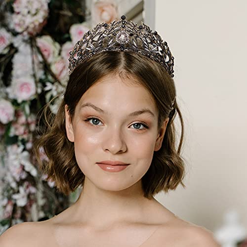 AW BRIDAL Black Vintage Tiara Crown for Wedding & Party, Bridal Headpiece