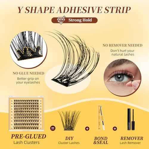 QUEWEL Self-Adhesive-Lash Clusters, 120 Pcs Pre-Glued-Eyelashes Clusters, 10-16MM Strong Hold Self Adhesive Lashes, D Curl Press On Lashes No Glue Needed DIY Lash Extensions at Home(DH-MJ02)